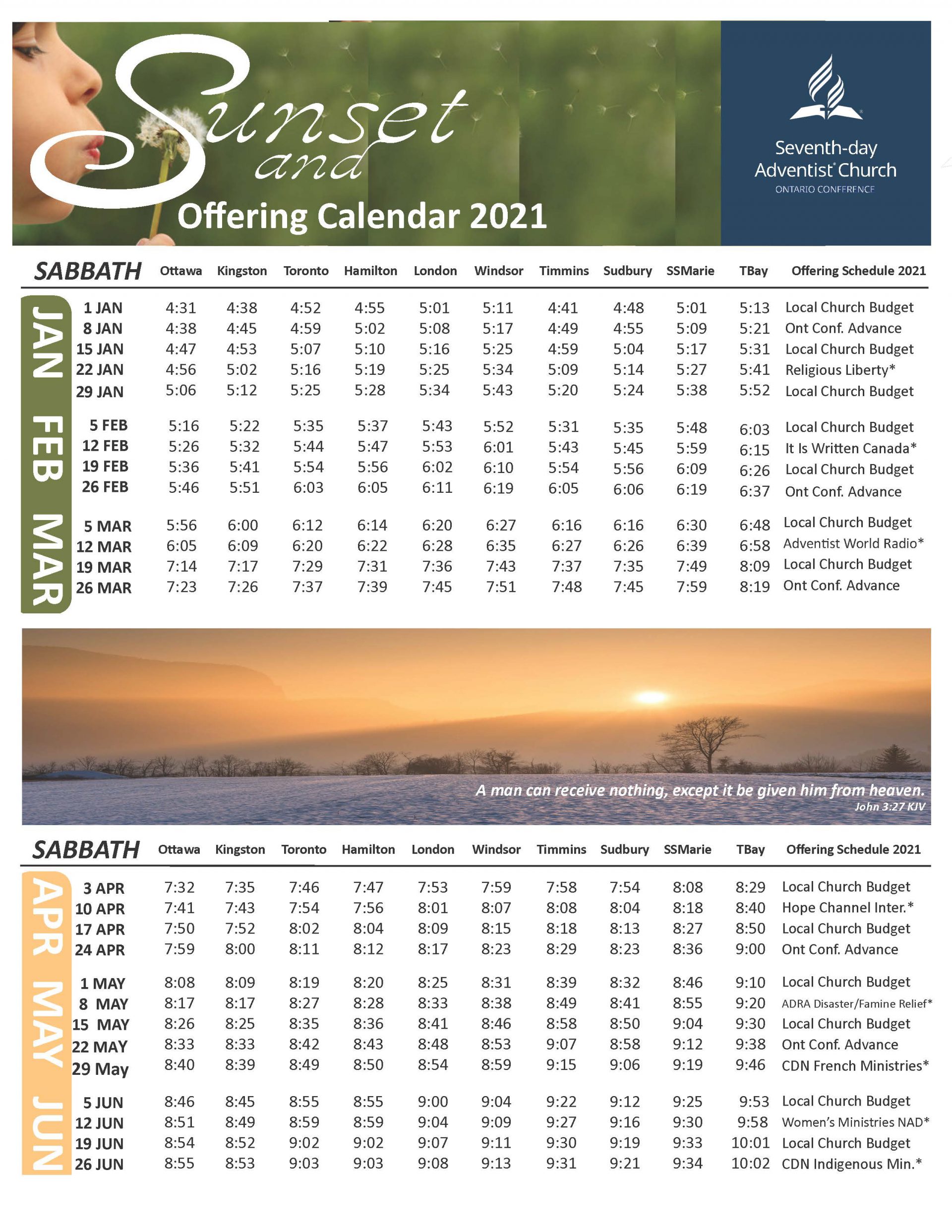 Sunset Offering Calendar 2021 Adventist Ontario Conference Website Sunset Offering Calendar 2021 Adventist Ontario Conference Website